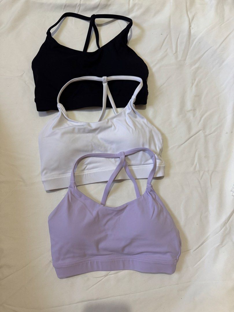 Sports Bra (Category: Activewear) located in Angono. Submitted by gentlyadoredstuff (Listing ID 1437663731, Image 1). Description: - Set includes 3 sports bras: black, white, and lavender. - 250 each.