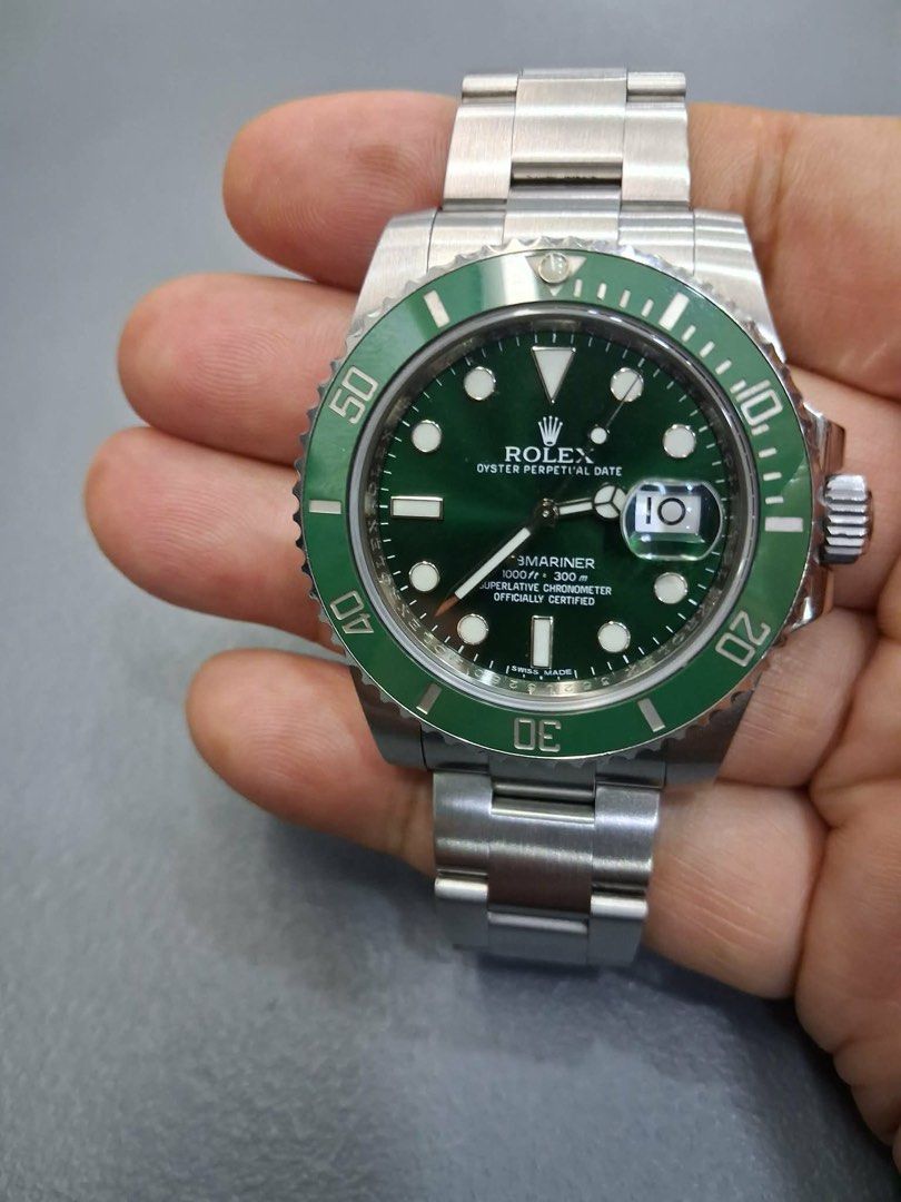 Submariner Date "HULK" (Category: Luxury Watches) located in Pasig City. Submitted by Watchaholics (Listing ID 1437616913, Image 1). Description: Submariner Date "HULK" Ref 116610LV Year model 2019 Discontinued Watch and card only 9.5:10 condition For 1.099M You may DM for interested buyers Thanks admin😉 .