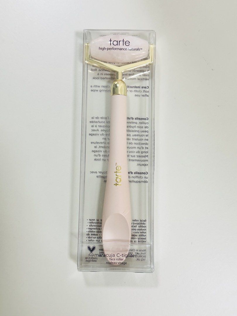 Tarte Maracuja C-tighter Face Roller (Category: Makeup) located in Manila. Submitted by kvillshop (Listing ID 1437629878, Image 1). Description: - Tarte Maracuja C-Tingle face roller for refreshed skin. - Features a stylish pink handle and gold-colored roller. - Designed for use with your favorite moisturizer. - Easy to clean: simply wipe with a soft cloth or makeup remover wipe. - Includes instructions for use and care..