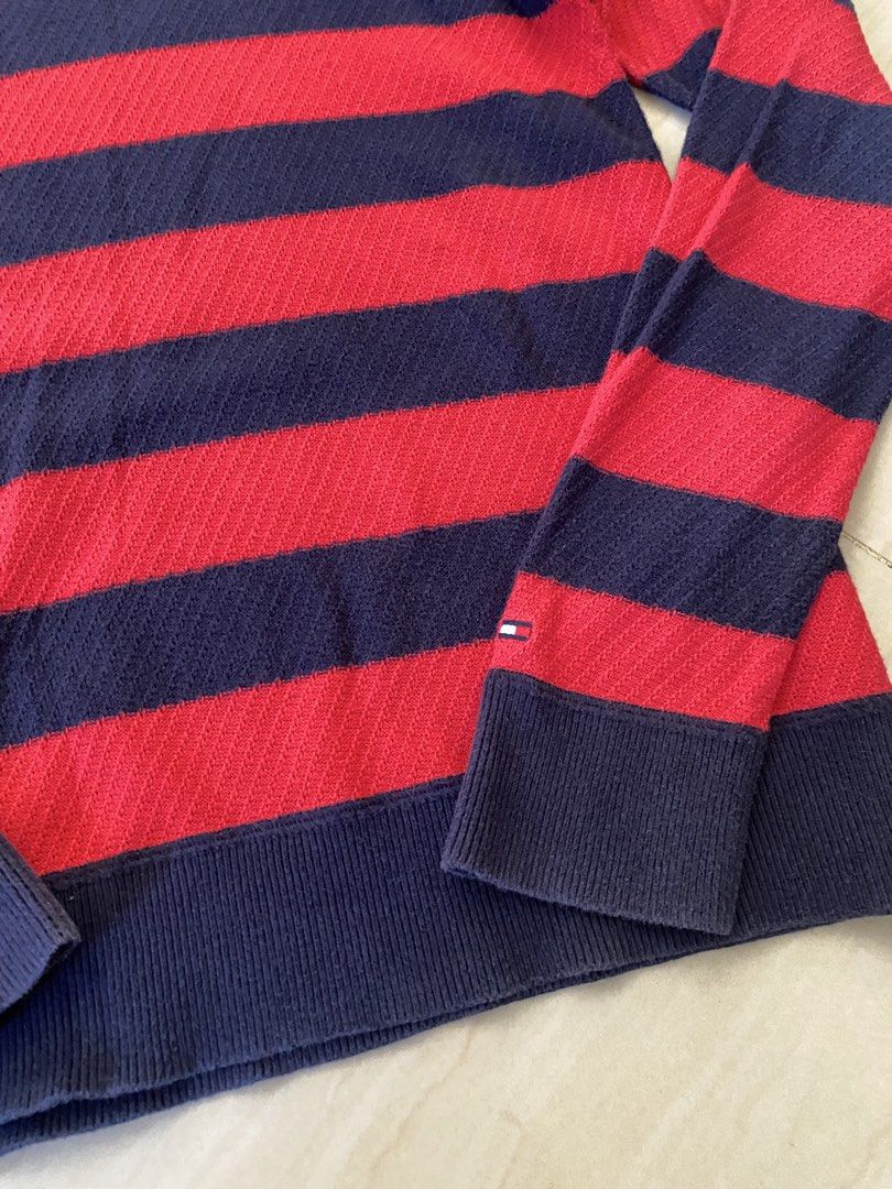 Tommy Hillfiger Knitted Striped Sweater (Category: Coats, Jackets and Outerwear) located in Dumaguete. Submitted by infiniteloot_ (Listing ID 1437684674, Image 3). Description: Tommy Hillfiger Knitted Striped Sweater Size S on tag fits M-L 28 length x 19 width (stretchable) good condition 500 php.