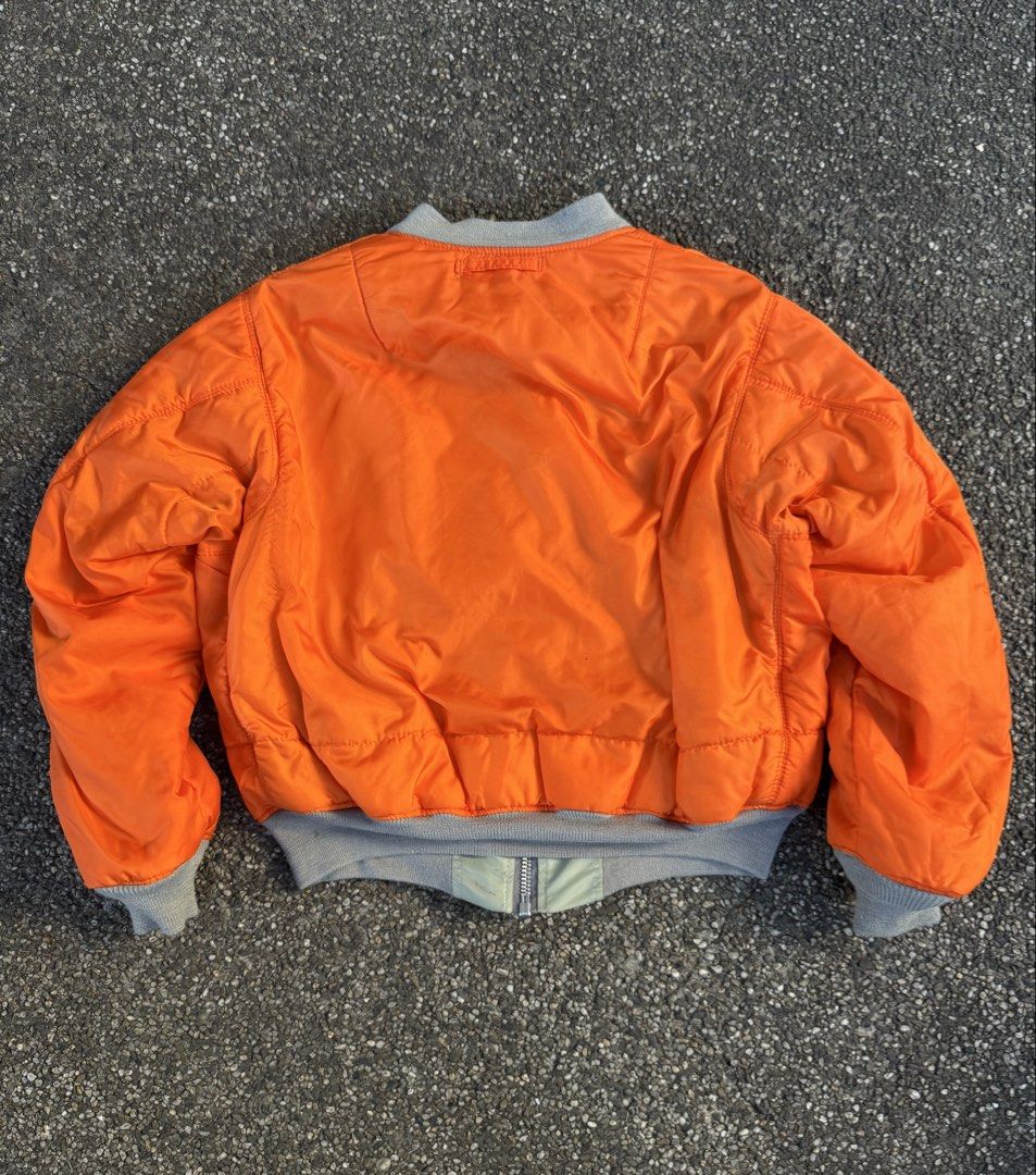 Vintage Alpha Industries MA-1 Bomber Jacket (Category: Coats, Jackets and Outerwear) located in Quezon City. Submitted by though.bare (Listing ID 1437747650, Image 3). Description: Fits on L up to XL for Men In worn condition, has a patched up tear on the shoulder (doesn't penetrate the reverse side) Width : 26" Length : 25" Sleeve : 24" Shoulder : 19" No-when worns. Listings not marked sold/reserved are available. These are preloved/used items, 