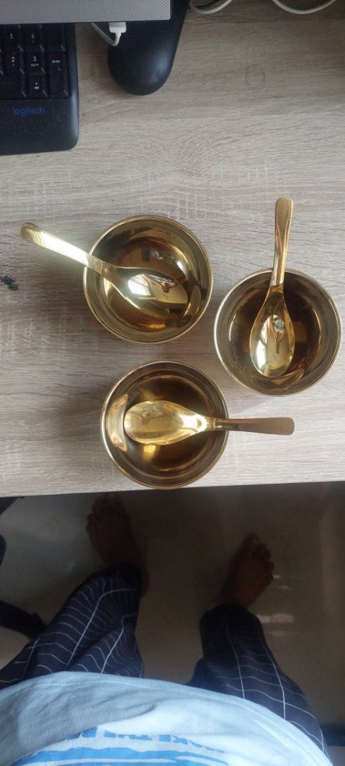 Vintage Brass Bowl and Spoon Set452741998147031041