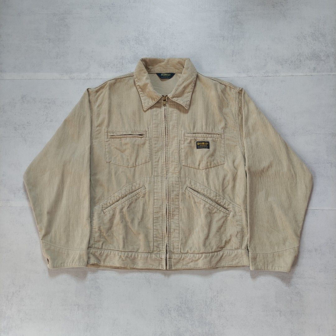 Vintage Osh Kosh B' Gosh Corduroy Work Jacket (Category: Coats, Jackets and Outerwear) located in Bulacan. Submitted by thriftlockerph (Listing ID 1437611929, Image 1). Description: Size: L Dimension: 25.5L 23.5W Condition: 9/10 Issue: scratches, stains.