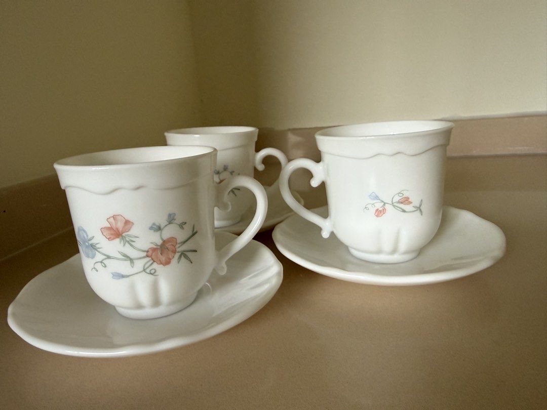 Vintage White Floral Tea Cups and Saucers