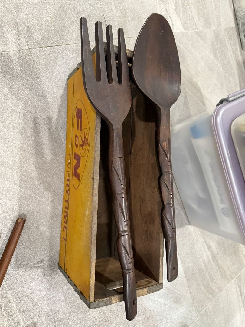Vintage Wooden Fork and Spoon Set
