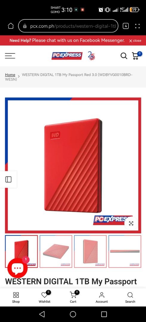 Western Digital 1TB My Passport Red 3.0 (Category: Hard Disks & Thumbdrives) located in Quezon City. Submitted by mrygrc1234 (Listing ID 1437643749, Image 3). Description: - Original Western Digital 1TB My Passport external hard drive - Color: Red - Includes USB 3.0 cable - Portable and easy to use - Stores photos, videos, music, and documents - Features backup software - Password protection for security.
