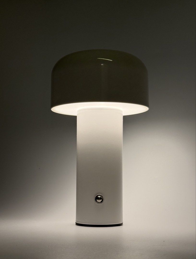 White Metal Mushroom Pillar Rechargeable Table Lamp (Category: Lighting) located in Manila. Submitted by staylit.ph (Listing ID 1437707549, Image 3). Description: White Metal Mushroom Pillar Rechargeable Table Lamp • PhP 650 (Brand New with Box) • Dimensions: 8.5”Height x 5”Dome x 2.5”Base • Light Source: 1,800mAH Rechargeable Battery (12+ hrs usage upon full charge) • Charging: Type C USB Cable (included) • Colors & Materials: White Metal (Iron)