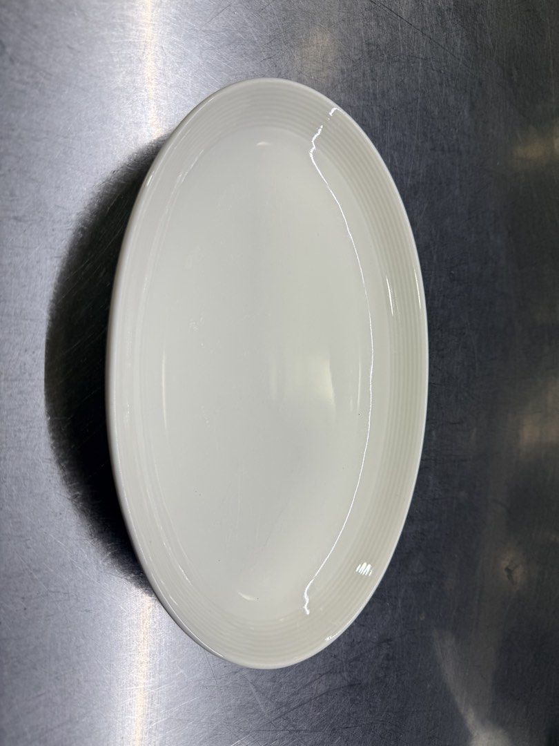 White Oval Ceramic Plate with Subtle Rim Detail