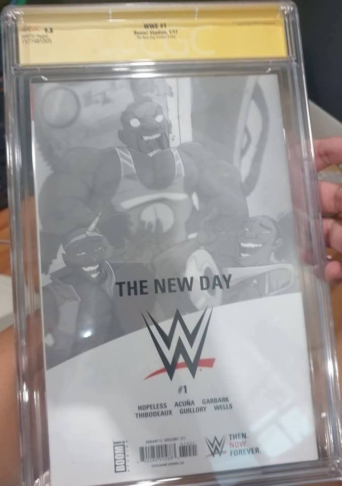 WWE New Day Autographed Signed Graded Comics (Category: Fan Merchandise) located in Mandaluyong City. Submitted by kbkcardsph (Listing ID 1437685502, Image 2). Description: A Rare Find! The New Day Triple Auto / Signature Signed by Xavier Woods, Big E and Kofi Kingston Auto on Boom Studios WWE Comics Graded and Authenticated by CGC 9.8 Grade non higher CGC cerification link: https://www.cgccomics.com/certlookup/1577481005/ Written by Ross Thibode