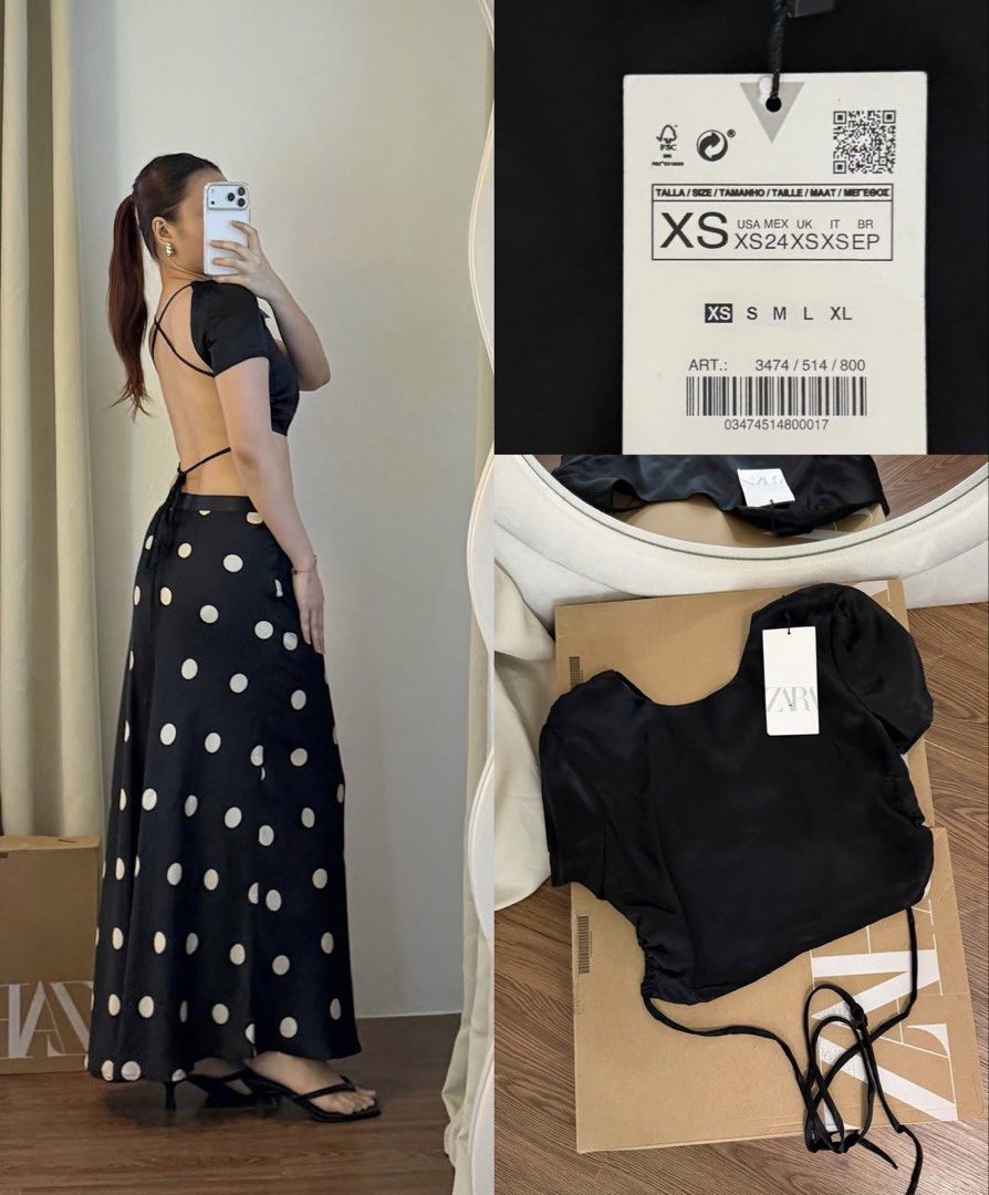ZARA Black Satin Open Back Tie Top (Category: Others Tops) located in Manila. Submitted by ccollection_ (Listing ID 1437729333, Image 2). Description: Brandnew no tag.
