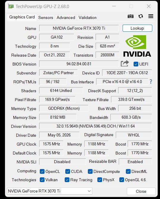 Zotac GeForce RTX 3070 Ti 8GB Graphics Card453546475468236801