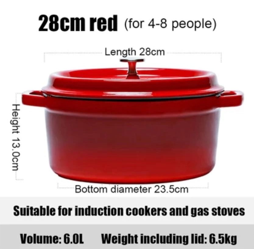 28cm Red Dutch Oven (Cast Iron Pot) - Used Once ONLY