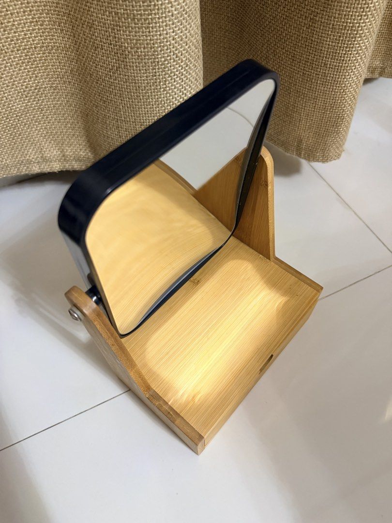 360° Wooden Makeup Mirror with Storage & Magnifying Side (Category: Makeup) located in Manila. Submitted by ellecina (Listing ID 1437896870, Image 2). Description: RFS: decluttering Durable Quality, not from the orange app Two way mirror, other side is magnifying .