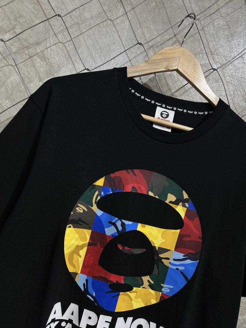 AAPE NOW by A Bathing Ape T-shirt (Category: Tshirts & Polo Shirts ) located in Manila. Submitted by ardobe.mnl (Listing ID 1437897106, Image 2). Description: -Aape Multicolor Face Logo Black Tee. Size: Large Dimes: 21.5x28 Condition: Good asnew Flaw: None! Dm for inquiries! 📥.