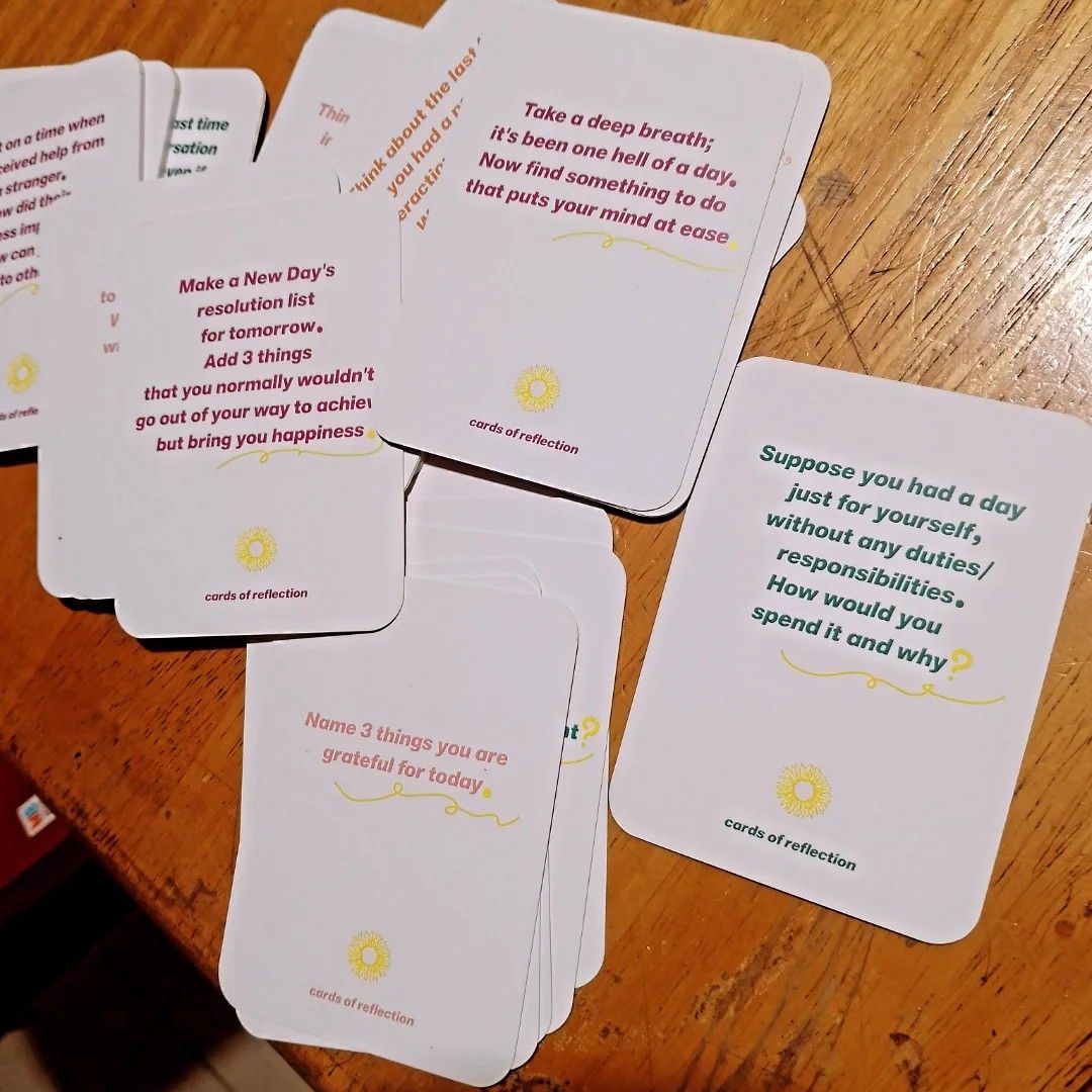 Anima Cards of Reflection (Category: Raw Singles) located in Baguio. Submitted by klutter.curio (Listing ID 1437781662, Image 3). Description: - Anima Reflection Cards for self-discovery. - Features unique questions for introspection. - Includes prompts on gratitude, resolutions, and peace. - Beautiful floral design on the card backs. - Comes in a clean white box..