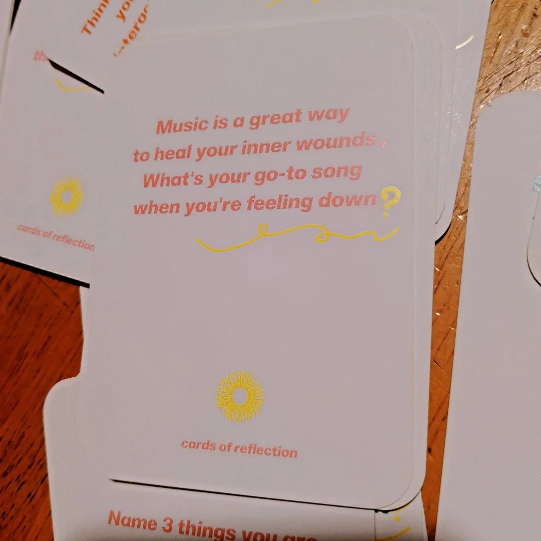 Anima Cards of Reflection (Category: Raw Singles) located in Baguio. Submitted by klutter.curio (Listing ID 1437781662, Image 1). Description: - Anima Reflection Cards for self-discovery. - Features unique questions for introspection. - Includes prompts on gratitude, resolutions, and peace. - Beautiful floral design on the card backs. - Comes in a clean white box..