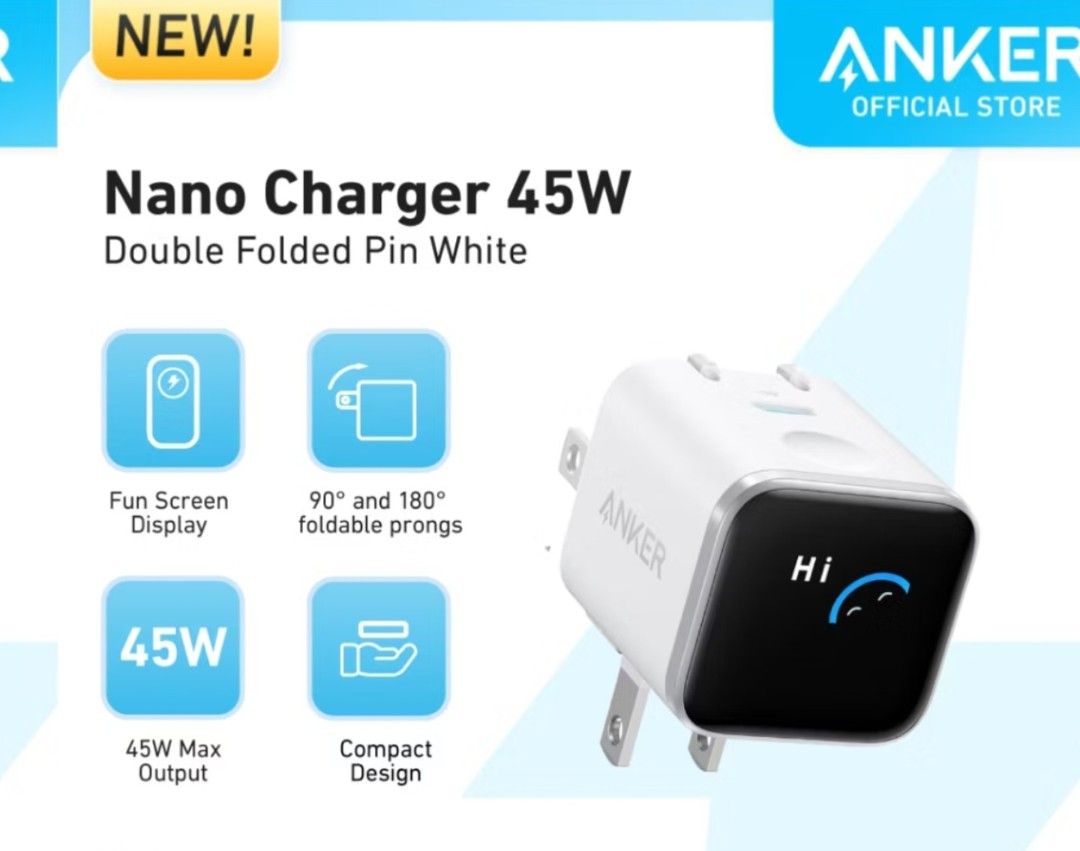Anker Nano Charger 45w Smart Display (Category: Chargers & Cables) located in Malabon City. Submitted by hyrugadgets (Listing ID 1437915992, Image 1). Description: Anker Nano Charger Smart Display 45w Price: P.990 Loc: Malabon Pin: Hyru Gadgets.