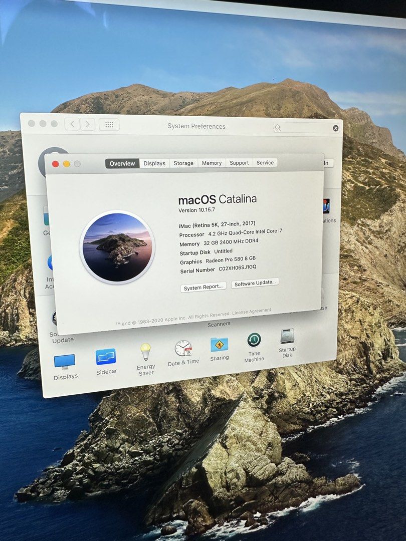 Apple iMac Retina 5K 27-inch (2017) (Category: Desktops) located in Paranaque City. Submitted by abiiii_ (Listing ID 1437807592, Image 3). Description: Apple iMac 27-inch Retina 5K (2017) with macOS Catalina. Features a 4.2 GHz Quad-Core Intel Core i7 processor, 32 GB RAM, and a Radeon Pro 580 8 GB graphics card. Includes an Apple Magic Keyboard and Magic Mouse, Power Adapter (Wala po yung connector ng mouse/keyboard).