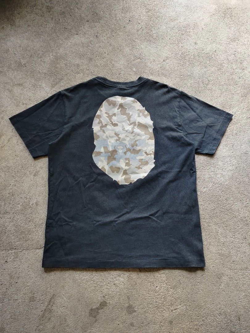 BAPE Camo Ape Head T-shirt (Category: Tshirts & Polo Shirts ) located in Bongabong. Submitted by giansarmie08128 (Listing ID 1437898713, Image 2). Description: Bape Dimes 21x27 Color rate 9/10 Good condition Issue: minimal hair line/good fade .