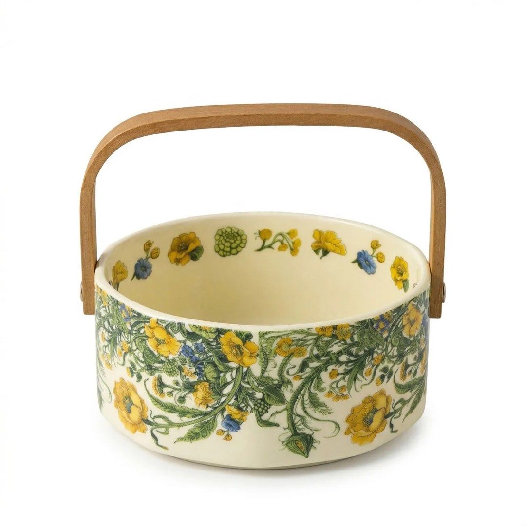 Beautiful ceramic basket bowl with handle