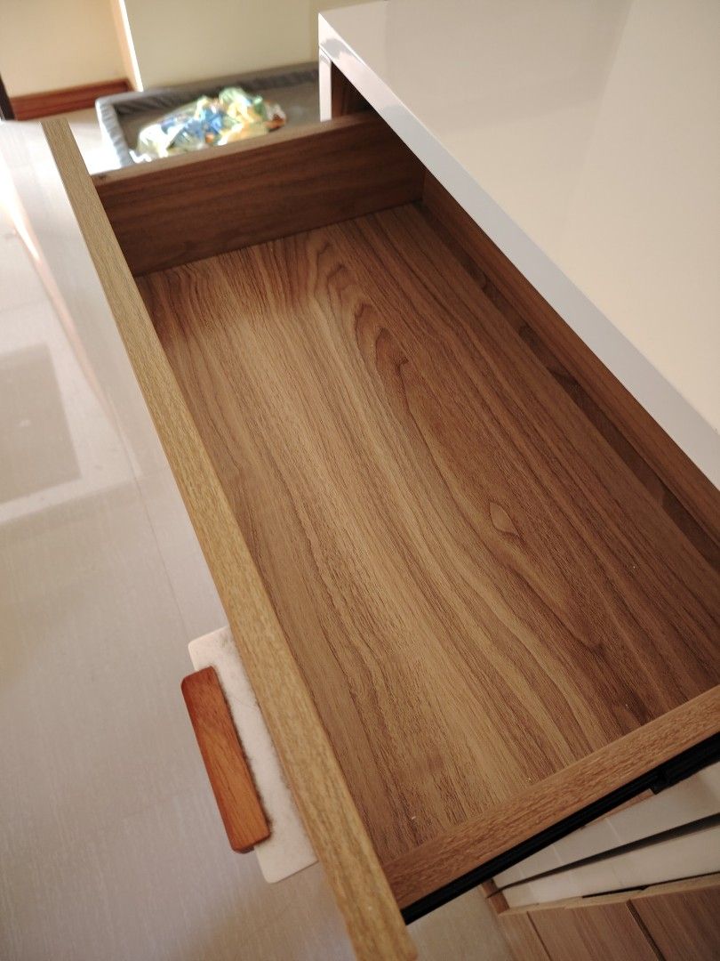 Short Chest Drawer for Sale (PLEASE READ DESCRIPTION) (Category: Shelves, Cabinets & Racks) located in Manila. Submitted by paquitothingzz (Listing ID 1437772466, Image 2). Description: Chest Drawer For sale!! DETAILS Brand: Furniture Republic Condition: Has a slight scratch and faint stain as it was purchased 4 years ago Materials: Medium Density Fiberboard Color: White Laquer and Shallow Walnut Dimensions (CM): 59 x 38 x 91 (short drawer) Numbe