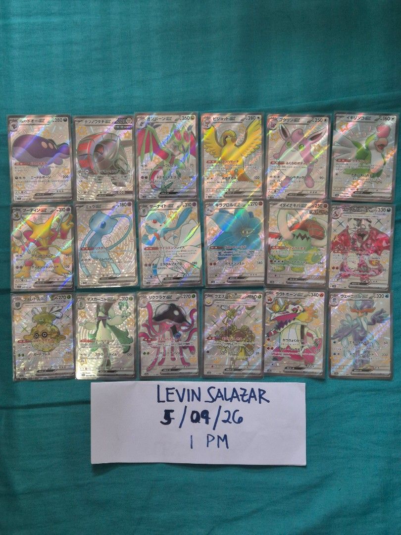(COMPLETE) POKEMON TCG SHINY TREASURE EX SSR SET (Category: Raw Singles) located in Guiguinto. Submitted by Levinthings (Listing ID 1437908095, Image 1). Description: For Sale: (as SET/BUNDLE) (18) Pokemon TCG Shiny Treasure EX SSR COMPLETE Set (Jp) 1. Forretress EX sv4a 320/190 2. Meowscarada EX sv4a 321/190 3. Toedscruel EX sv4a 322/190 4. Espathra EX sv4a 323/190 5. Skeledirge EX sv4a 324/190 6. Quaquaval EX sv4a 325/190 7. Alakazam EX sv4a 32