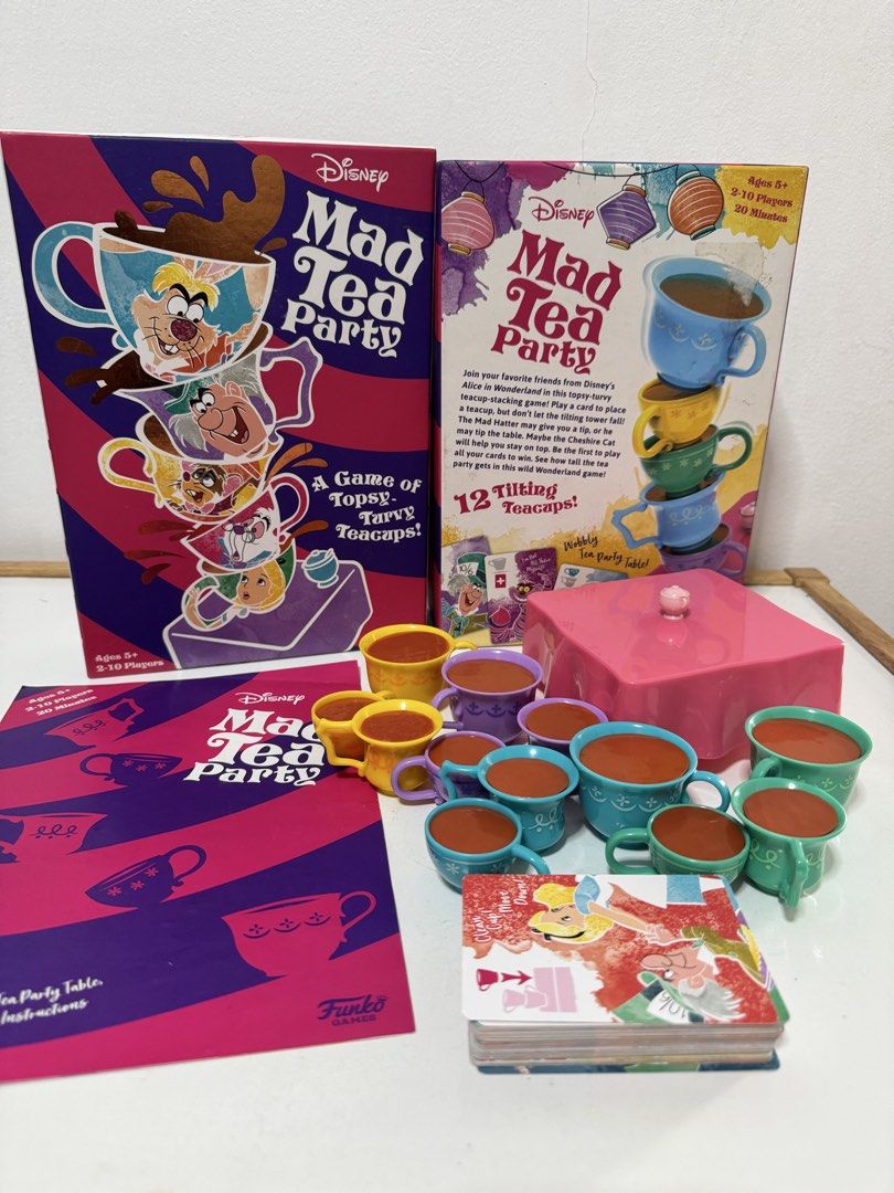 Disney Mad Tea Party Board Game (Category: Board Games & Puzzles) located in Imus. Submitted by ca_readandroll (Listing ID 1437935903, Image 2). Description: - Disney Mad Tea Party game! - For 2-10 players. - Features 12 tilting teacups. - Includes tea party table, cards, and instructions. - Recommended for ages 5 and up. - Each game lasts approximately 20 minutes. 🏷️ P480- complete set , excellent used condition 🏷️ P420 - missing 2 cards , and