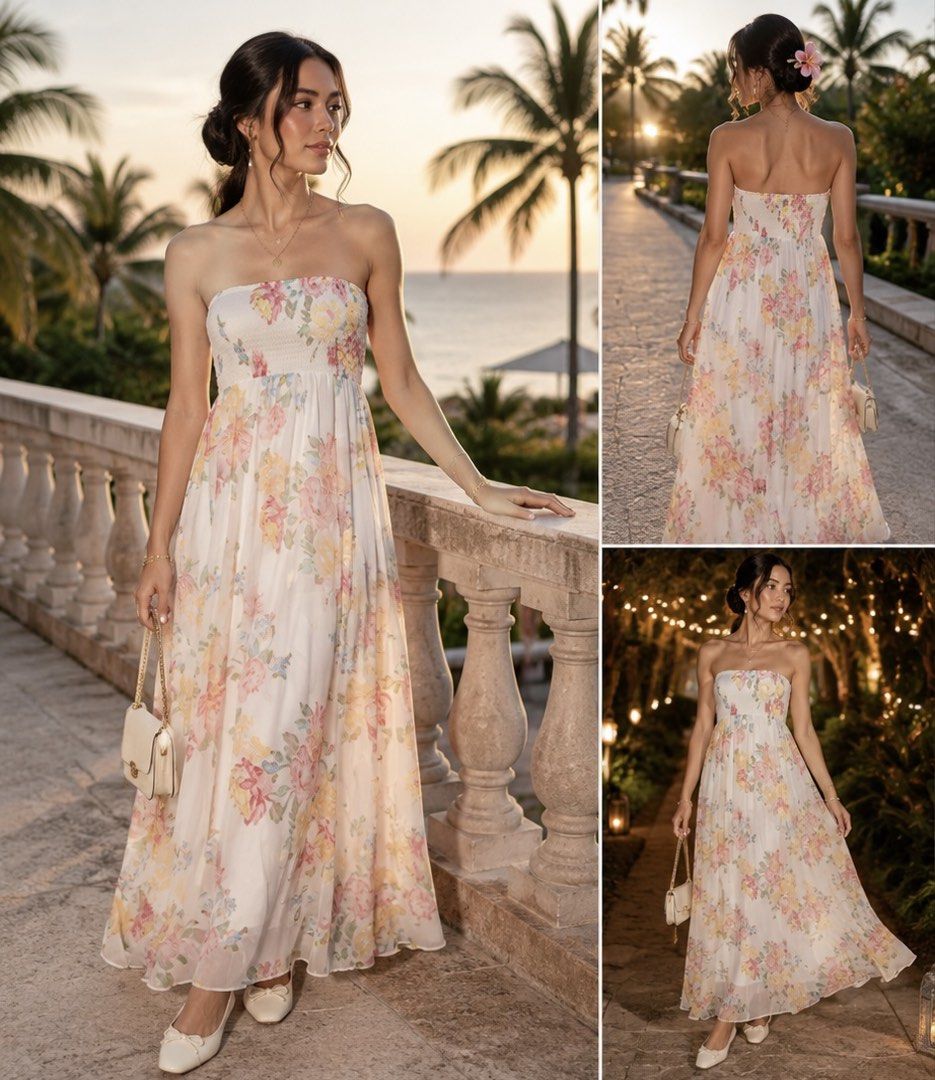 Floral Strapless Maxi Dress (Category: Dresses) located in Magalang. Submitted by anna_01245 (Listing ID 1437812373, Image 1). Description: - Strapless maxi dress - Beautiful floral print - Floor-length design - Lightweight and airy fabric - Fitted bodice, relaxed skirt - Ideal for warm weather and special events -Fits S-M.