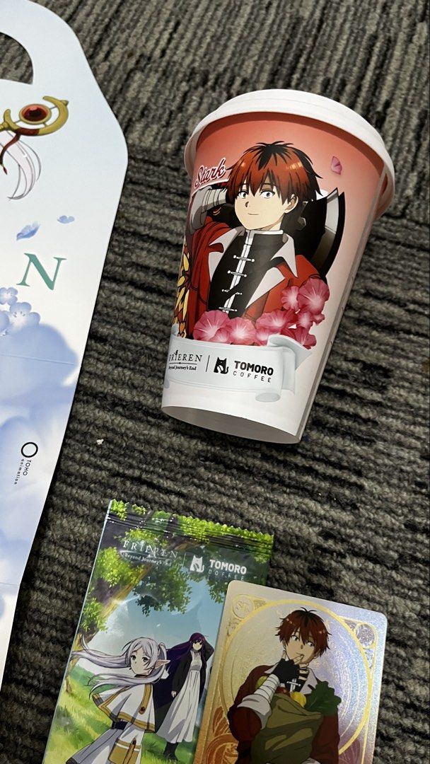 Frieren x Tomoro (Category: Fan Merchandise) located in Taytay. Submitted by shoptosustain (Listing ID 1437876135, Image 3). Description: ALL for 200 don't worry hugas po yung cup and wala po akong contagious disease ☺️ RFS: not a merch girly pero anime fan.