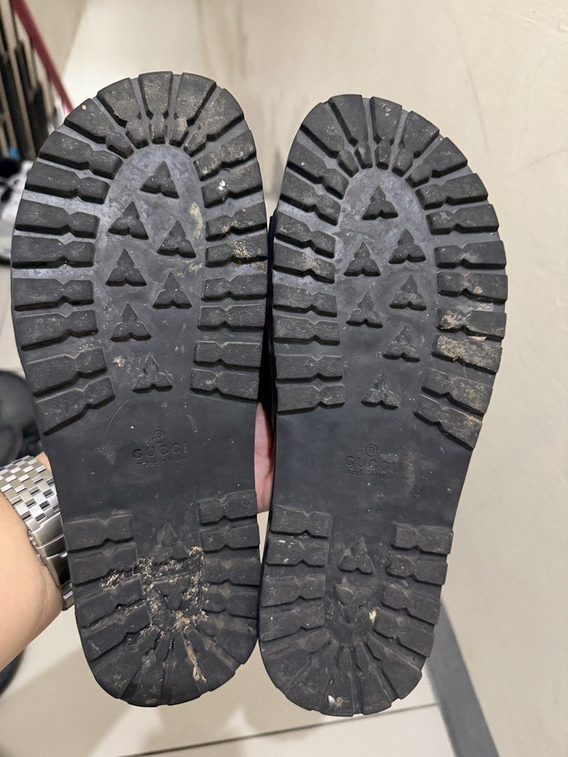Gucci Slides with Green and Red Stripe (Category: Flats & Sandals) located in Bulacan. Submitted by mark4149 (Listing ID 1437772929, Image 2). Description: - Authentic Gucci slides - Iconic green and red stripe design - Gucci logo on strap - Made in Italy - Signs of wear on soles Size 11.