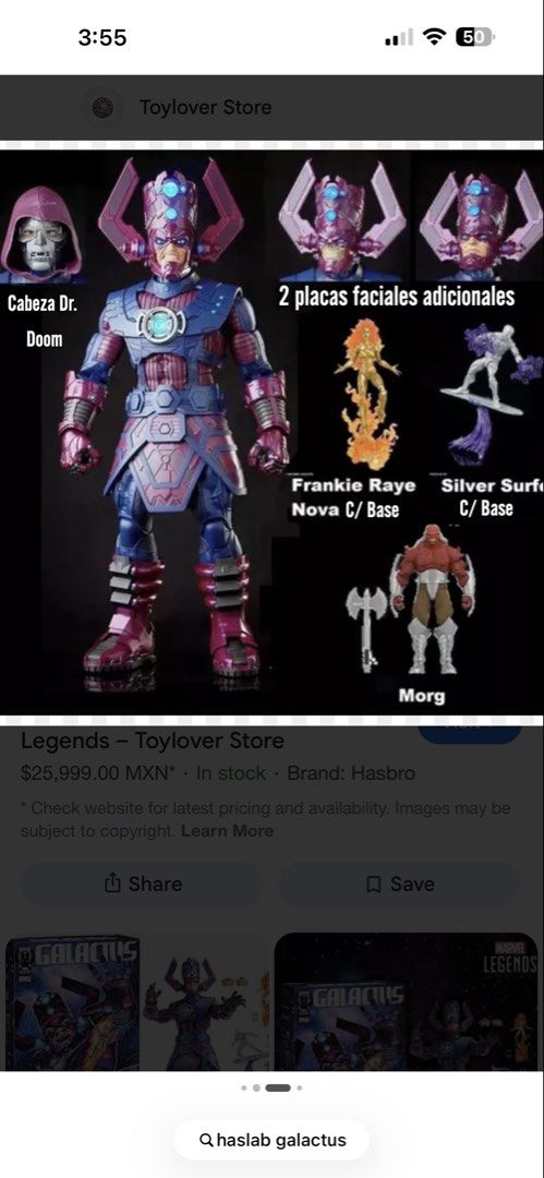 Haslab Galactus with Heralds (Category: Figurines & Statues) located in Quezon City. Submitted by kix.unlimited (Listing ID 1437780452, Image 1). Description: Rare Misb in brown box Last pc Marvel legends Galactus complete tiers Frankie ray Silver surfer Morg Also included Dr doom head sculpt Take time to check pic For serious collectors .
