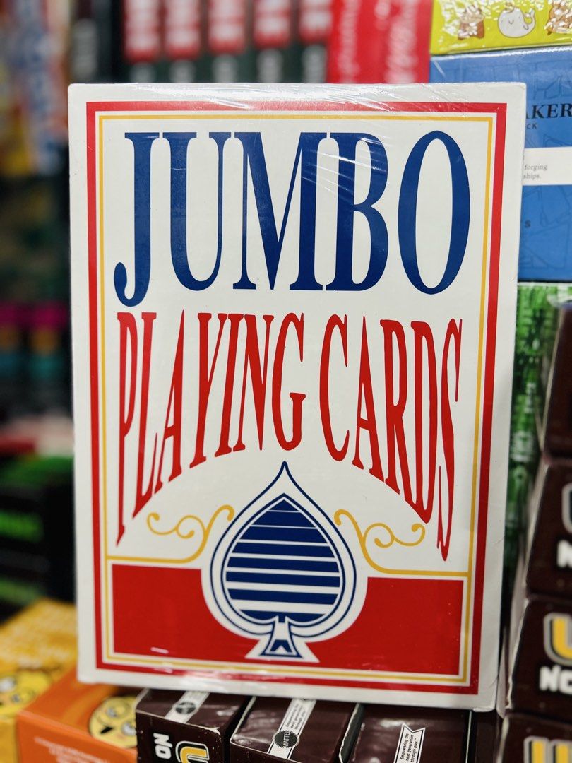 Jumbo Playing Cards (Category: Toys & Games) located in Quezon City. Submitted by playboxph (Listing ID 1437889271, Image 1). Description: - Jumbo playing cards - New and sealed - Features a large spade design on the box - Great for game nights and card enthusiasts.