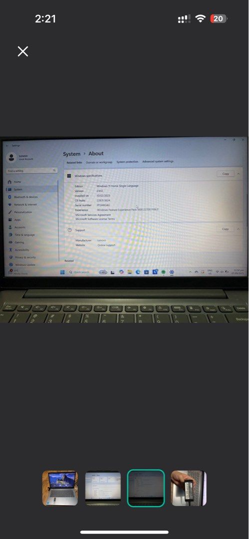 Lenovo Laptop S145-14IIL (Category: Laptops & Notebooks) located in Quezon City. Submitted by lavl00 (Listing ID 1437926321, Image 3). Description: - Lenovo laptop - Intel Core i3-1115G4 processor - 8GB RAM - 128GB storage - Windows 11 Home Single Language - Includes original charger - Silver color - Mountain landscape wallpaper.