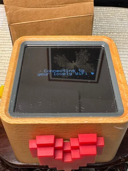 Lovebox - Pixel Heart Edition (Category: Google Pixel) located in Baguio. Submitted by gokubusansan (Listing ID 1437895642, Image 3). Description: - Wooden Lovebox with pixel heart design. - Connects to WiFi. - Displays messages and graphics. - Example message: "I love you Fi". - Connect to WiFi network: LOVEBOX-42707. - Currently updating..