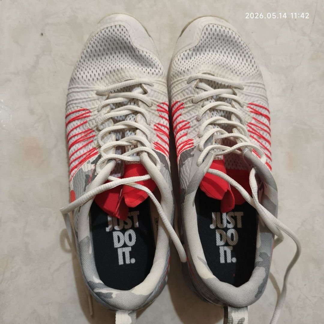 Nike Free Trainer 3.0 V2 Camo Sneakers (Category: Sneakers) located in Bulacan. Submitted by js.thriftstore (Listing ID 1437793532, Image 1). Description: - Nike Free Trainer 3.0 V2 - Camo design - Color: White and Red - Nike swoosh logo - Mesh upper - Flexible sole - Size: US 9.5, UK 8.5, EUR 43, 27.5 cm - Made in Vietnam.