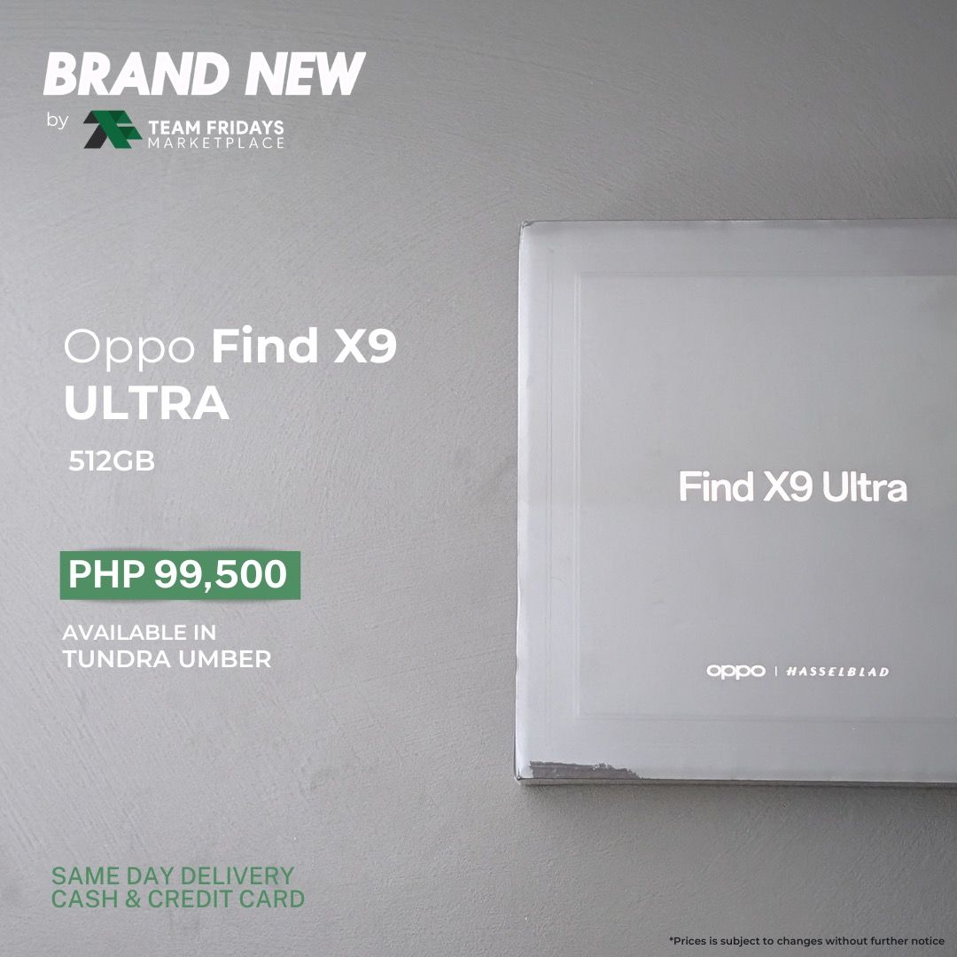 Oppo Find X9 Ultra (512GB) (Category: OPPO) located in Quezon City. Submitted by teamfridaysmarketplace (Listing ID 1437833678, Image 1). Description: Oppo Find X9 Ultra (512GB) Openline both sim 1 and sim 2 SALE Price: Php99500 Condition: Bnew and Sealed Warranty: 1 Week Money Back Guaranteed Package: complete standard package Description - 512GB - 1 Year Warranty - Guaranteed No defects and NOT Refurbish!!! Globe: 09174994949 Instagram: teamfri