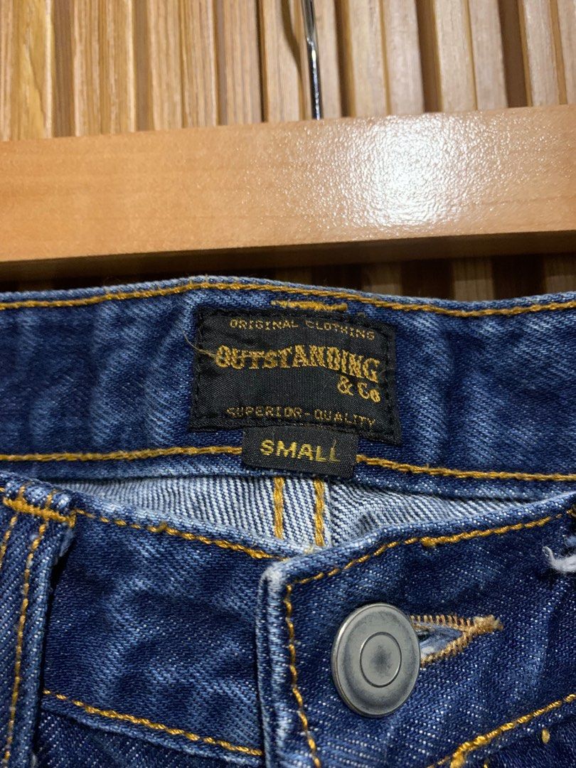 Outstanding & Co Indigo Selvedge Jeans (Category: Jeans) located in Bacolod City. Submitted by mixedgarmzbcd (Listing ID 1437869486, Image 3). Description: •Excellent Condition •Color rate 9.5/10 •Tagged: Small Waist: 31-32 Rise: 11 Length: 36 Inseam: 26.5 Hem: 7 •No issue .