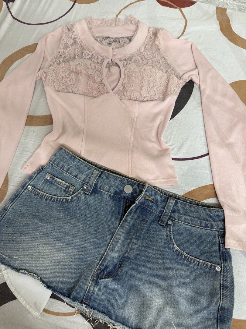 Pink Top and Denim Skirt Set (Category: Sets or Coordinates) located in San Mateo. Submitted by jlnrz (Listing ID 1437853997, Image 2). Description: take all for ₱800 pink top - 350 denim skirt - 550.