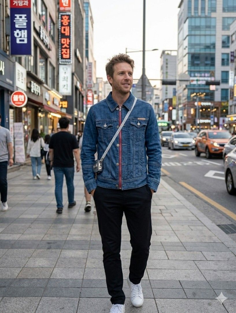 Polham Denim Jacket (Category: Coats, Jackets and Outerwear) located in Kota Kinabalu. Submitted by errduhh (Listing ID 1421351621, Image 1). Description: pit - 19 labuh - 25 - Polham denim jacket - Classic design - Button closures - Multiple pockets - Red stripe detail - Standard fit - Suitable for casual wear - Made of denim.