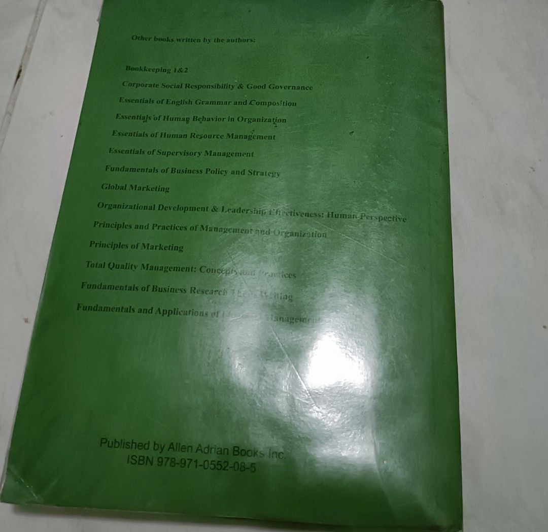 Principles and Practices of Management and Organization (Category: Textbooks) located in Manila. Submitted by gettosave (Listing ID 1437888500, Image 2). Description: - Title: Principles and Practices of Management and Organization (2013 Edition) - Authors: Samuel Mejia Salvador & Elinor Fon-Gozun - Publisher: Allen Adrian Books, Inc. - ISBN: 978-971-0552-08-5.