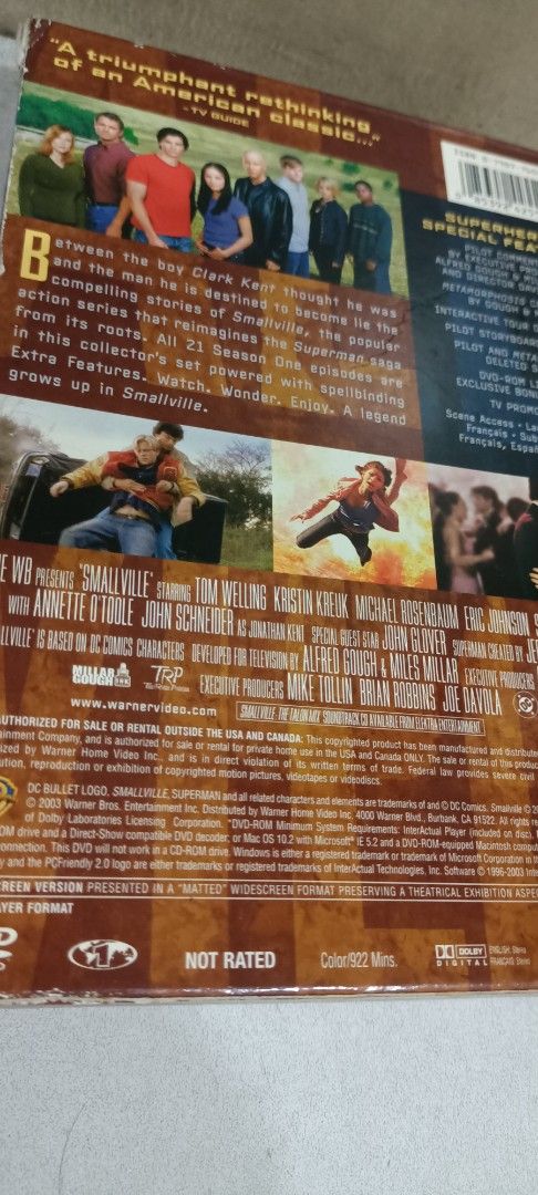 Smallville: The Complete First Season DVD (Category: CDs & DVDs) located in Manila. Submitted by jeannetteyago (Listing ID 1437890598, Image 2). Description: - Smallville: The Complete First Season on DVD - Includes all 22 episodes (4 discs) - Starring Tom Welling as Clark Kent - Warner Bros. release - Features special features - Original cover art.