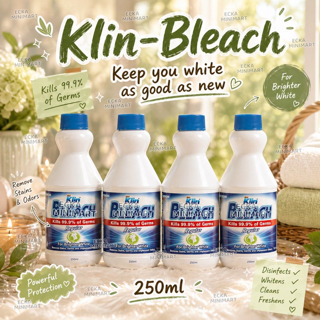 So klin Laundry Bleach detergent 250ml Set as Bundle (Category: Detergents) located in Bacoor. Submitted by eckaminimart (Listing ID 1088837350, Image 1). Description: SoKlin Bleach can: -Whiten & brighten clothes -Remove stains -Act as a disinfectant Whether you are cleaning your home or doing the laundry, so klin bleach is the helping hand you need to remove tough stains, odors, and 99.9% of germs you don’t see. soklin cleans deeper than just t