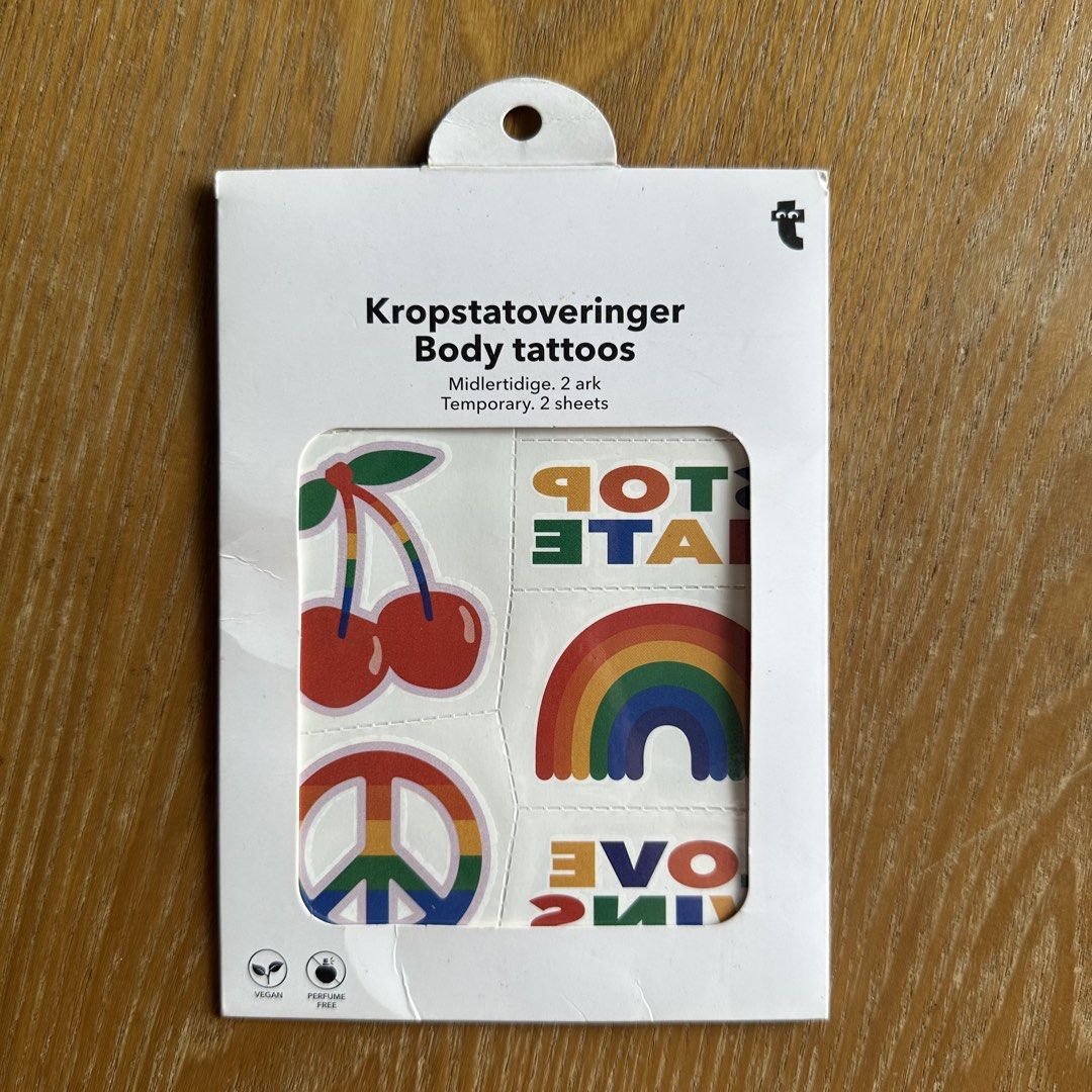 Temporary Body Tattoos - Pride Edition (Category: Art & Prints) located in Quezon City. Submitted by camiscloset_ (Listing ID 1437821727, Image 2). Description: - Bought from Flying Tiger - Two sheets of temporary tattoos - Comes with instructions sheet.