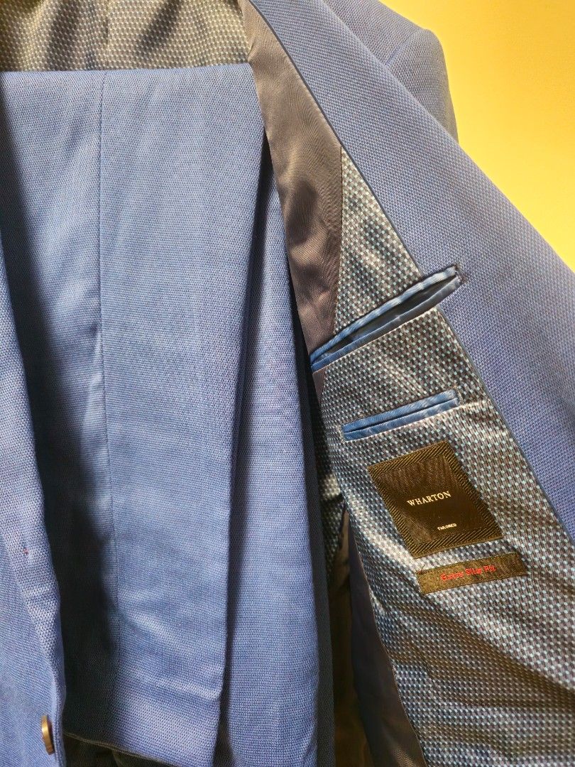 Wharton Suits Blue Blazer and Pants (Category: Coats, Jackets and Outerwear) located in Manila. Submitted by cgjdeclutter (Listing ID 1437902193, Image 3). Description: WHARTON Slim-Fit Twill Suit • Color: Royal Blue • Size: Suit 52 / Pants 36 • Used only 2 times • Perfect condition Price: ₱1,999 RFS: Decluttering • 📍 Tondo, Manila Area • Willing to provide a valid I.D. for legitimacy • Payment first before booking via Lalamove for security on b