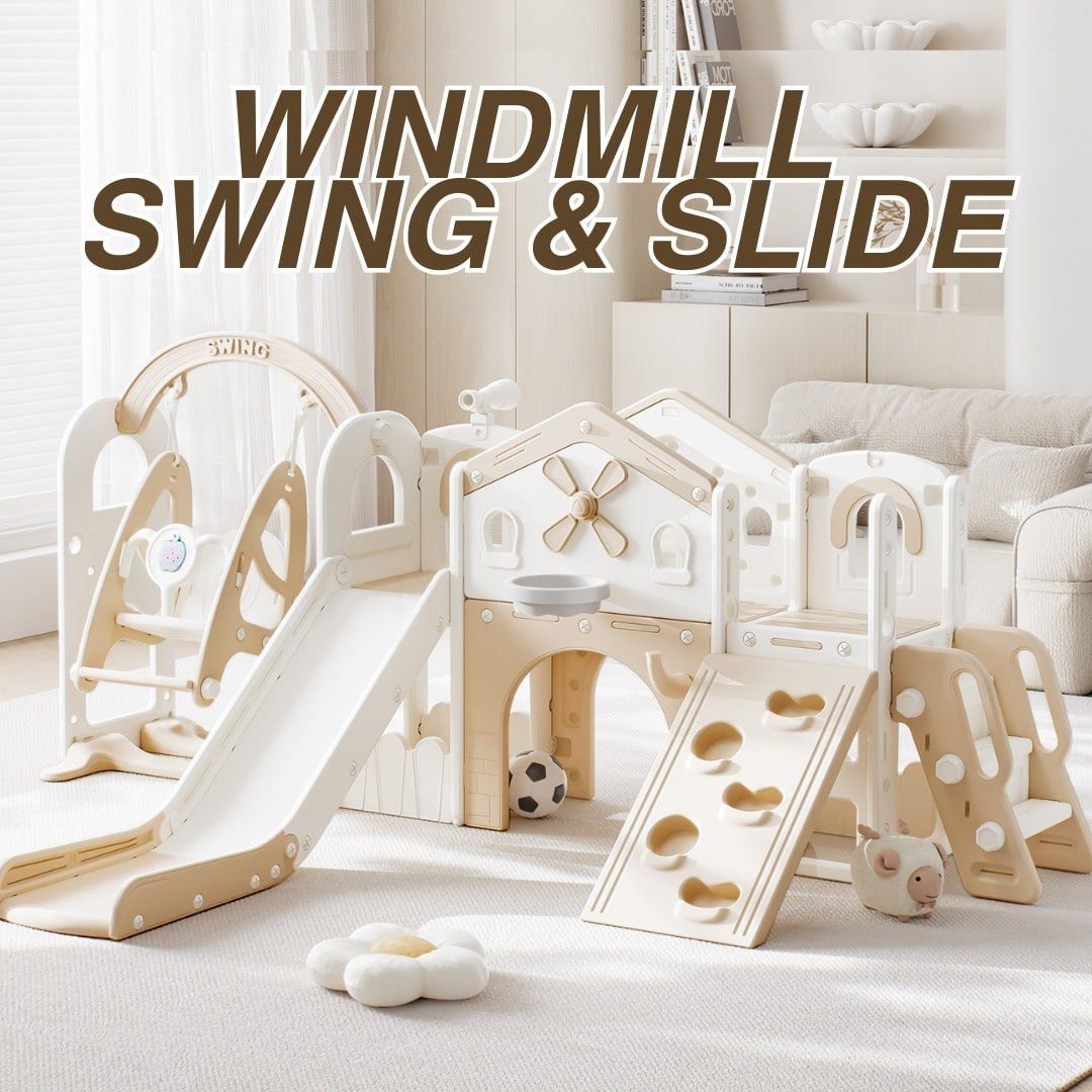 Windmill Swing and Slide Play Set (Category: Infant Playtime) located in Quezon City. Submitted by tanyachoa (Listing ID 1437761473, Image 1). Description: 2 colors 🎈Gray 🎈Mocha Please feel free to PM me for additional photos.