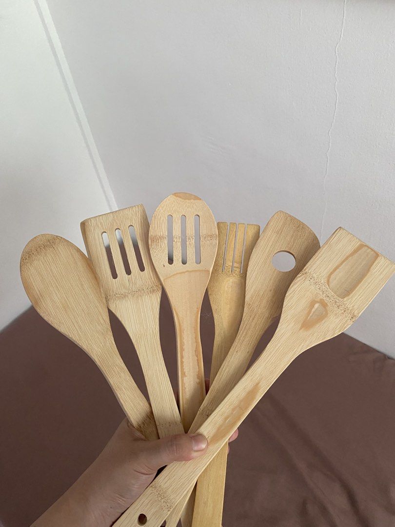 Wooden Kitchen Utensil Set (Take all) (Category: Other Kitchenware & Tableware) located in Makati City. Submitted by declutter_saleeeee (Listing ID 1437818276, Image 1). Description: Set includes six wooden kitchen utensils. Unused. Impulse buy. Take all for 300 php.