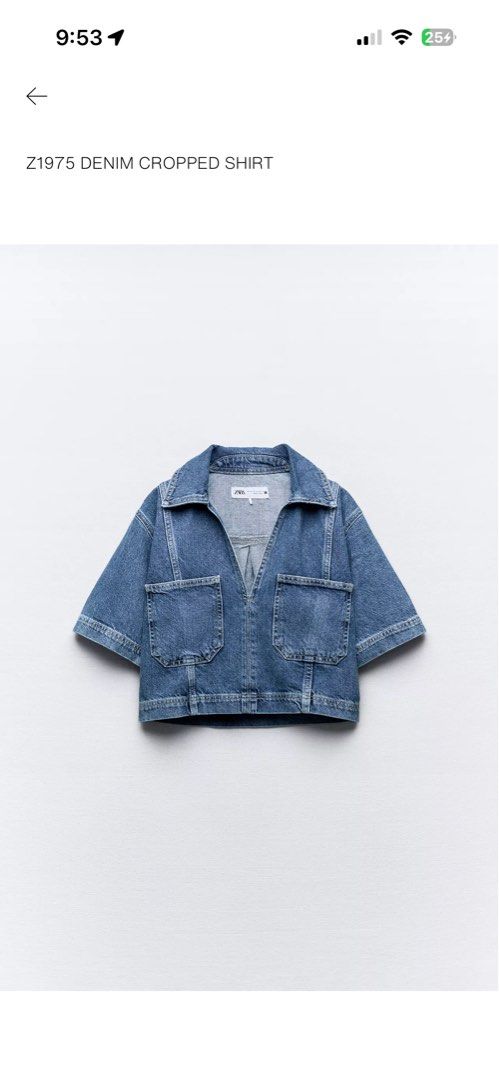 Zara Denim Cropped Shirt - Mid-Blue (Category: Shirts) located in Quezon City. Submitted by blues.clothes (Listing ID 1437893366, Image 1). Description: - Zara Z1975 denim cropped shirt - Mid-blue wash - Size M - Cropped length Only washed, never worn outside.