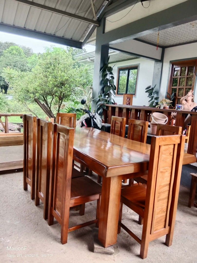8-seater Mahogany Dining Table Set with 8 Chair (Category: Tables & Sets) located in Orani. Submitted by mbfb_btn (Listing ID 1437992916, Image 1). Description: - Wooden dining set MAHOGANY - Large rectangular table - Matching chairs - Rich, warm wood tone - Sturdy design - Ideal for everyday use and special occasions - Ample seating and spacious tabletop Can do Delivery within Central Luzon or Metro Manila.