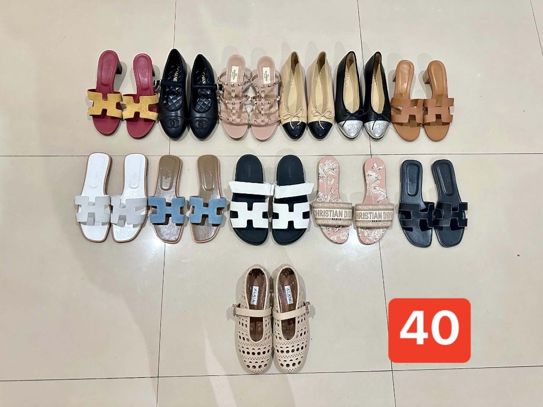 Assorted Ladies Shoes - Various Styles (Category: Heels) located in Antipolo. Submitted by loveluxurydiscount (Listing ID 1438037915, Image 2). Description: Collection of ladies' shoes in various styles, including heels, sandals, and flats. Features a range of colors and designs, suitable for different occasions. Includes brands like Prada, Hermes, and Christian Dior. Sizes range from 35 to 40. Perfect for adding variety to your shoe collection. 