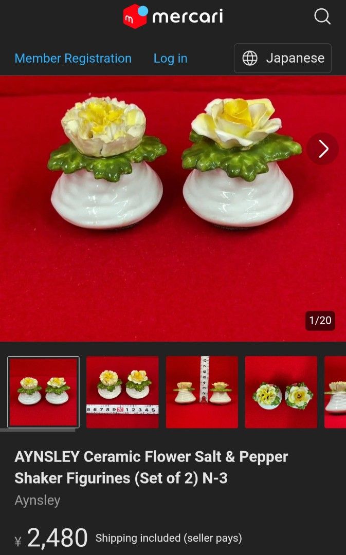 Aynsley Ceramic Flower Salt & Pepper Shakers (Category: Other Kitchenware & Tableware) located in Bulacan. Submitted by hnbfinds (Listing ID 1437979529, Image 2). Description: Little details, big charm. 💛 Obsessed with the delicate, hand-modeled petals on these vintage 1950s Aynsley bone china salt and pepper shakers. Bringing a touch of classic English craftsmanship to the table. ✨🌹 #VintageAynsley #BoneChina #VintageHome #Tablescape #Aestheti